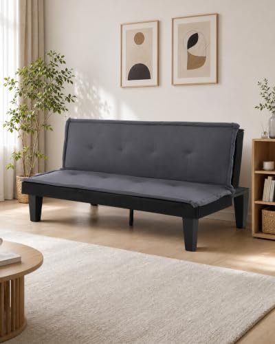 62.99" Faux Suede Futon Sofa Bed, Convertible Twin Size Sleeper Sofa, Armless Couch Bed Loveseat for Small Spaces, Living Room Furniture, Sofa Cama, Dark Gray