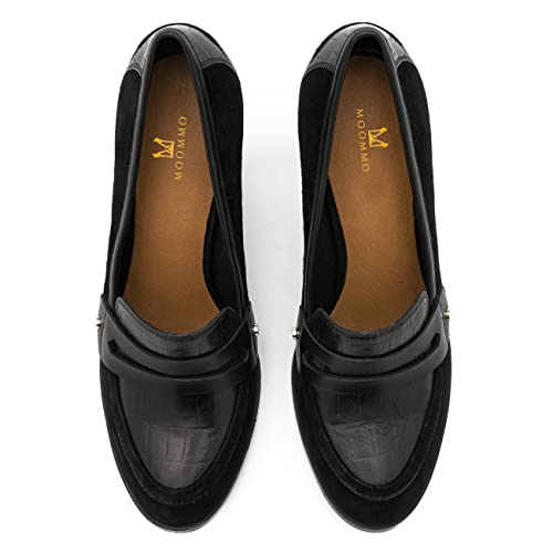 Image of MOOMMO Women Chunky Block Heel Pumps Round Closed Toe Slip On Oxford Loafers Shoes High Heels Snakeskin Work Pump Suede Loafer for Office Ladies Classic Formal Business Professional 4-13 M US