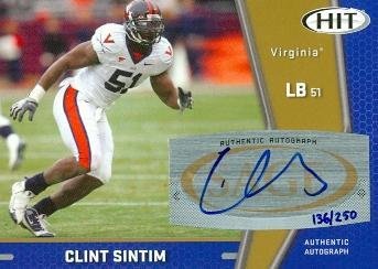 AUTOGRAPH WAREHOUSE 99669 Clint Sintim Autographed Football Card Virginia 2009 Sage Hit Rookie Gold No. A65
