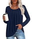 Anymeet Long Sleeve Shirts for Women Spring Fashion 2025 Navy Blue Tunic Tops Crew Neck Ladies Winter Blouses Large