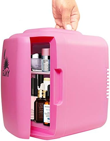 Guay Outdoors Portable Thermoelectric Mini Fridge Cooler and Warmer – Compact 4 Liter / 6 Cans - AC/DC Food Drink Milk Skincare for Car Travel Dorm Camping Home Office Desk and Bedroom (Pink)