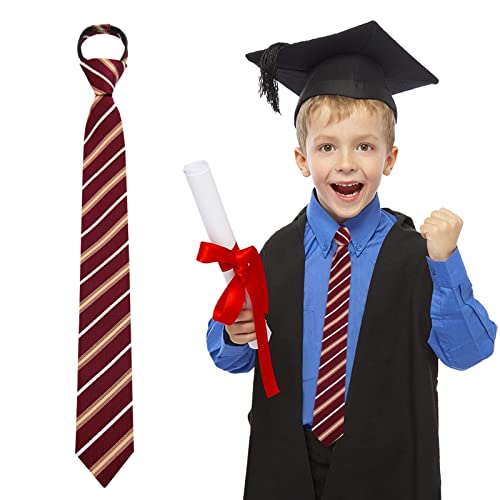 Mantieqingway 4Pcs Kids Tie For Boys Pre-Tied Neckties Toddles Adjustable Zipper Ties For Graduation School Uniform 5-12 Yr (Red Striped) #TOP9