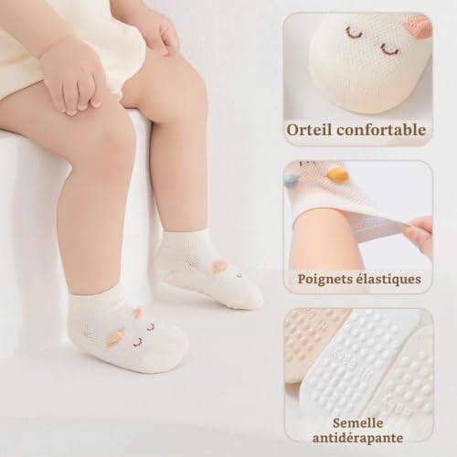 YANWANG Chaussettes Antidérapantes en Coton Respirant 5 Paires de Cheville Chaussettes pour Bébé enfants Garçons Filles Multicolore(M:1-3 ans,Ours Bleu) – vue 4