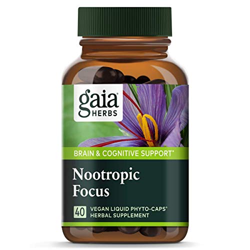 Gaia Herbs, Nootropic Focus, Brain & Cognitive Support, Saffron, Lemon Balm, Spearmint, Vegan Liquid Capsules, 40Count