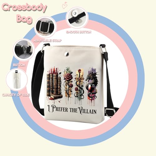 TSOTMO Dark Romance Gift Dragon Gift I Prefer The Villain Crossbody Bag Book Quotes Book Lover Gift for Women3