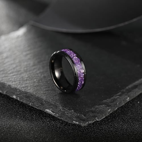 NUNCAD Black Tungsten Ring, Men's Wedding Rings with Blue/Amethyst/Galaxy Opal Ring 4mm 8mm Engagement Promise Ring Comfort Fit Size 5-124