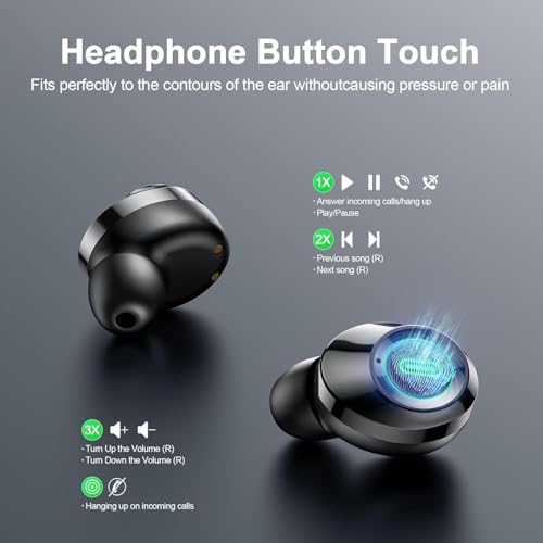 Image of Wireless Earbuds, Bluetooth 5.4 Headphones in Ear with Mic HiFi Stereo Noise Reduction, Wireless Earphones IP7 Waterproof Touch Control LED Display Headset
