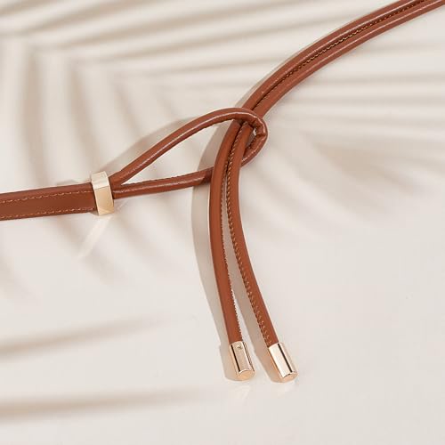 NICENEEDED PU Leather Skinny Belts, Knotted Thin Waist Belt for Women, 51 Inch Adjustable Thin Waist Belt for Dresses3