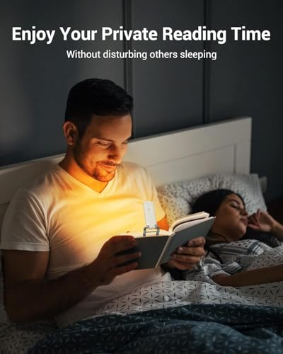 Image of Clip-On LED Book Lamp for Night Reading, USB Rechargeable Study Light for Students, 3 Brightness & Color Modes, Eye-Care Portable Foldable Reading Light for Bed & Travel (White)