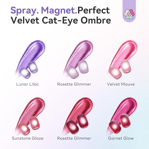 Image of SAVILAND Dilution Free Cat Eye Airbrush Gel Nail Polish Hema-Free: Vintage Rose Velvet Collection 6 Colors Nail Acetone Free Magnetic Gel Fine Mist Spray for Ombre & French Nail Art with Magnet