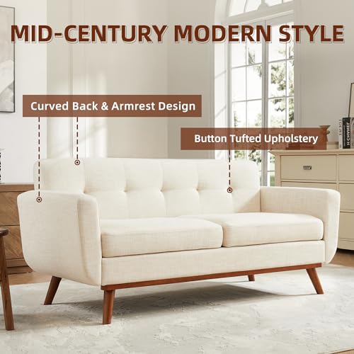 Kingfun 65.3 Inch W Loveseat Sofa, Mid Century Modern Decor Love Seat Couches For Living Room, Button Tufted Upholstered Furniture thumb #9