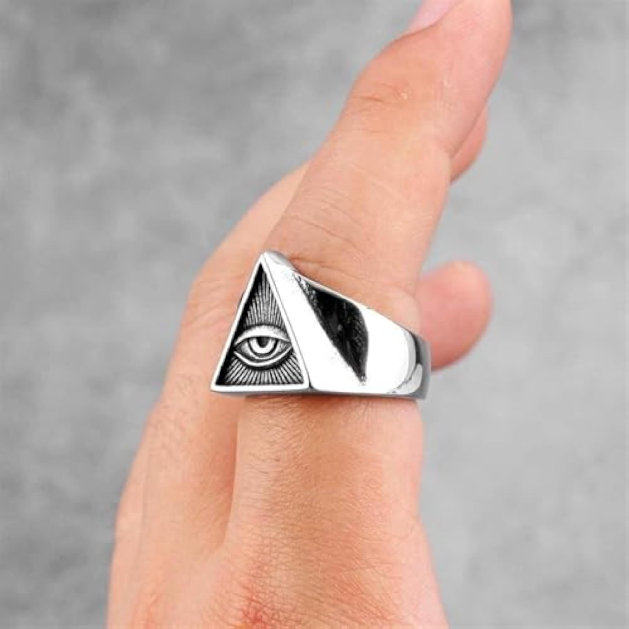 Gothic All-Seeing Eye Triangle Ring, Stainless Steel