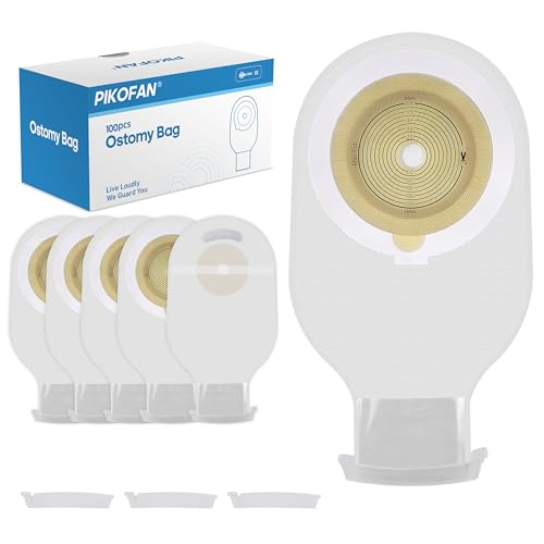 PIKOFAN 100 PCS Colostomy Bags One-Piece Drainable ostomy Bag Ostomy Supplies 20mm-65mm Opening for Ileostomy Stoma Care Cut-to-Fit