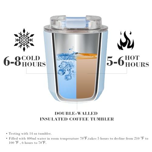 Puraville Insulated Tumblers with Lid, 10 oz Travel Coffee Mug Stainless Steel Vacuum Cup, Leak Proof Reusable Double Walled Coffee Tumbler for Iced and Hot Drinks, Light Blue