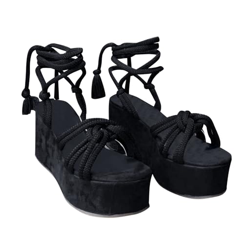 ZTFYKLIN Sandalias Trekking Mujer De Tacón Inclinado Con En La Pez Verano Para Zapatos Gruesa (Black, 38) Plantillas Tiras Doradas Tobilleras Cómodas Negras Plataforma Anatomicas Soporte Arco