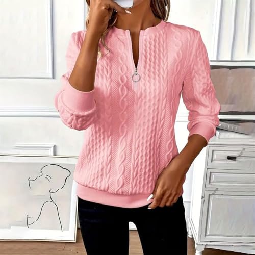 Gezqieunk Jumpers for Women Uk Jumpers for Women Uk Half Zip Calble Knitted Sweatshirts Casual Fleece Sweaters Long Sleeve Pullover Winter Autumn Trendy Tops Loose Comfy Tunics Pink M - Image 6