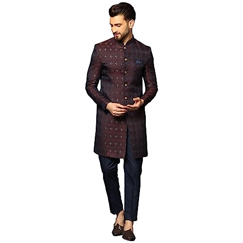 Image of Kisah Men's Silk Blend Textured Sherwani Set Regular Fit | Wedding, Festive & Occasion Wear