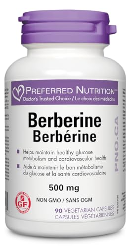Preferred Nutrition - Berberine 1000mg per daily serving - 90 VCaps - Cardiovascular Health & Support Blood Sugar Metabolism - Berberine Supplement - High potency - 500mg per capsule - 45 day supply