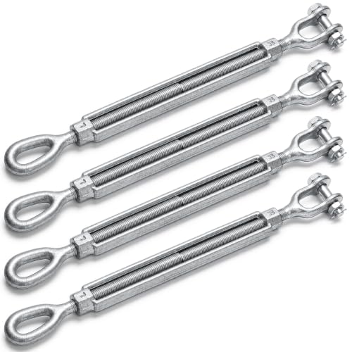 Wesiti 4 Pack 3/4 Inch x 12 Inch Jaw and Eye Galvanized Turnbuckle