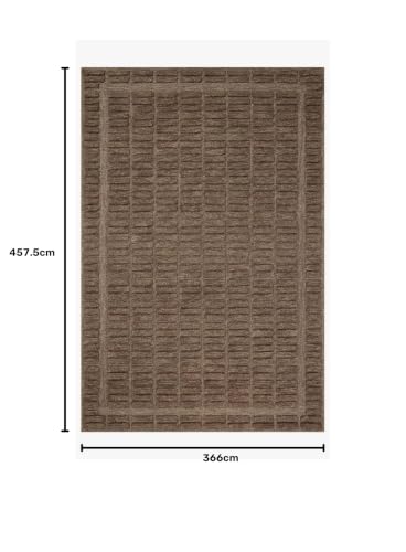 Image of Modern (High Low Pile) Pattern Wool Carpet with Loop Texture Yarn Anti Shedding Carpet Size 12x15 Feet B0 Brown Color
