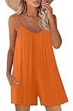 Nfsion Womens Summer Casual Sleeveless Romper Loose Adjustable Spaghetti Strap Shorts Jumpsuits with Pockets Outfits Clothes Small Orange