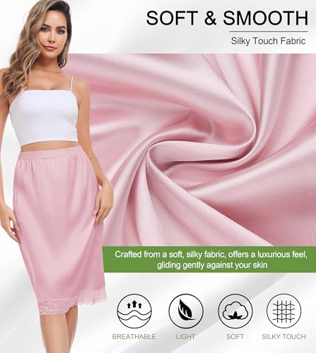 Image of Lovasy Women Satin Half Slips Lace Long Underskirt Anti Static Under Skirt Soft Slip Dress for Skirts Dresses S-3XL