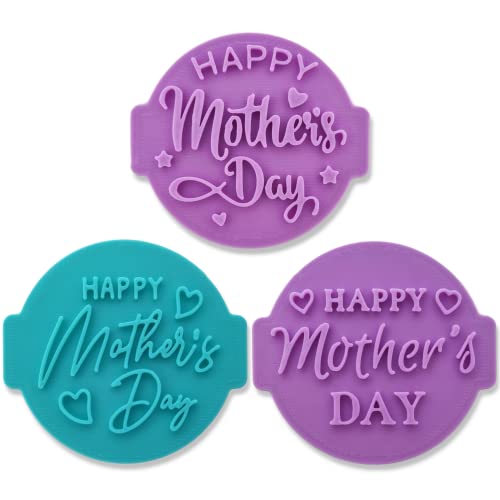 Happy Mother's Day Lot de 3 tampons gaufrage pour fondant, glaçage, cupcakes, gâteaux, biscuits, décoration