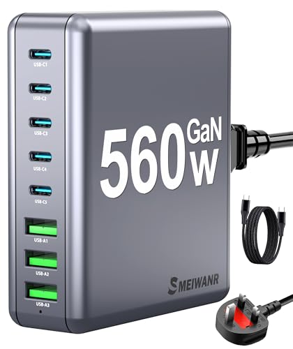 560W USB C Charger, GaN 8-Port Fast USB C Charging Station for Home Office, Multi Port PD 3.0 Desktop Charger Block for Laptops, Phones & Tablets