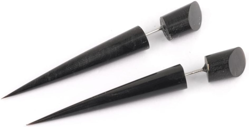 81stgeneration Black Horn Spike Earrings 55mm - Fake Tribal Gauges - Tribal Fake Ear Tapers for Women and Men - Fake Ear Stretcher Earrings - Cheater Jewelry - Carved Bone Jewelry Goth Earrings