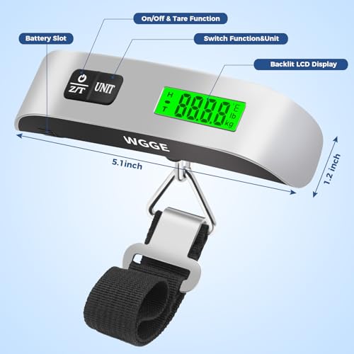 Digital Luggage Scale, WGGE Travel Luggage Weight Scale, Max 110lbs/50kg Baggage Scale with Backlit LCD Display2