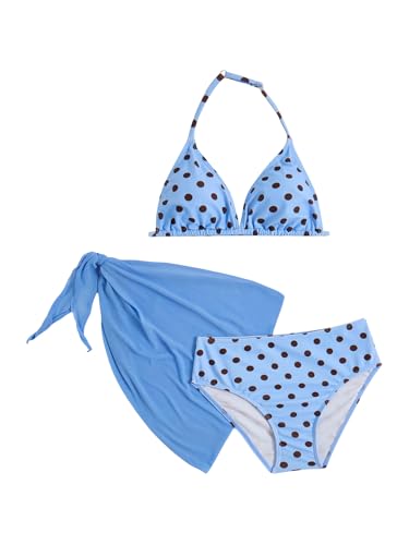 Image of Milumia Girl's 3 Piece Bikni Set Ditsy Floral Halter Swimsuit with Cover Up Skirts