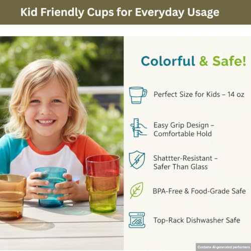 WowProLiv 14 oz Plastic Stackable Drinking Tumblers, BPA-Free, Dishwasher Safe, Durable Shatterproof Reusable Kid Cups, Everyday Water/Juice Glasses for Indoor/Outdoor (Set of 8, Gift Box) by WowProLiv - Used condition - Image 4