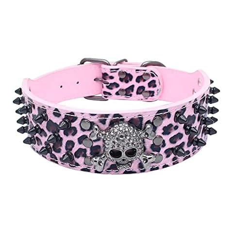 Serijoars Spiked Studded Dog Collar, PU Leather Dog Collar, Adjustable Pet Collars for Medium or Large Breed Pet (L, Leopard2) Cover