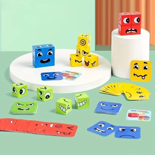 Emoji Cube face Change Game for Kids -Wooden | Learning Educational Expressions Puzzles Toy with 16 Cube, 64 Challenge Cards (B0CJVG9ZDZ) Amazon Price History, Amazon Price Tracker