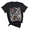 Women Summer Casual Printed Short Sleeve Crew Neck T-Shirt, black, S #1