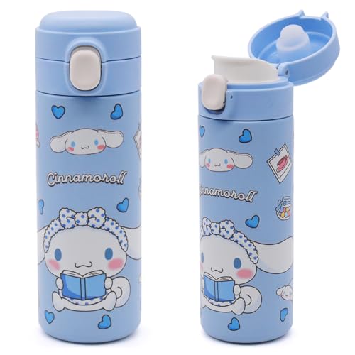 YCVBCY Kawaii Cinnamor Cartoon Botella de Agua Niños Botella Agua Acero Inoxidable Niños Botellas de Agua Aisladas a Prueba de Fugas Fácil de Abrir Taza Termo Taza Termo Escolar 420ML