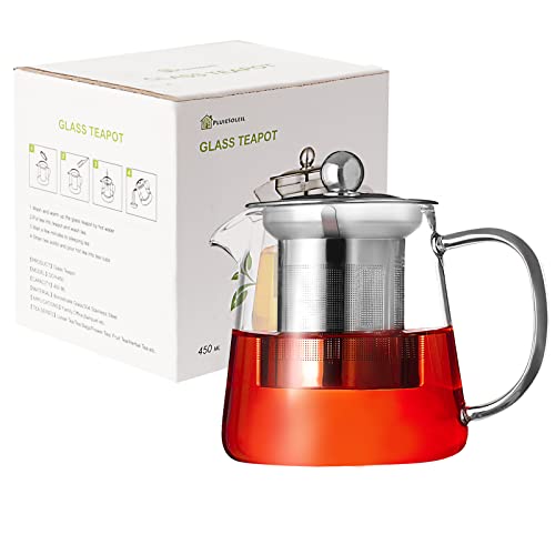 PluieSoleil Clear Glass Teapot with Infuser, Round Shape Infuser Tea Pot, Heat Resistant Borosilicate Glass Strainer Teapot, Stovetop Safe Tea Maker 450ML - Image 5