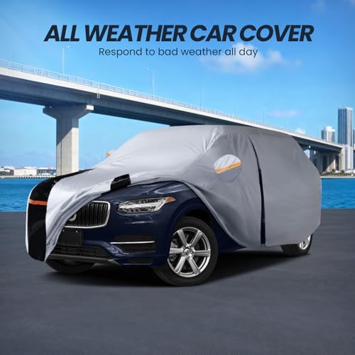 Image of Multi-Layer Car Cover Custom Fit for Volvo XC90(2015-2026), 100% Waterproof All Weather for Automobiles, Gift with Towel, Heavy Duty Car Covers for Rain Sun UV Protection with Door Zipper