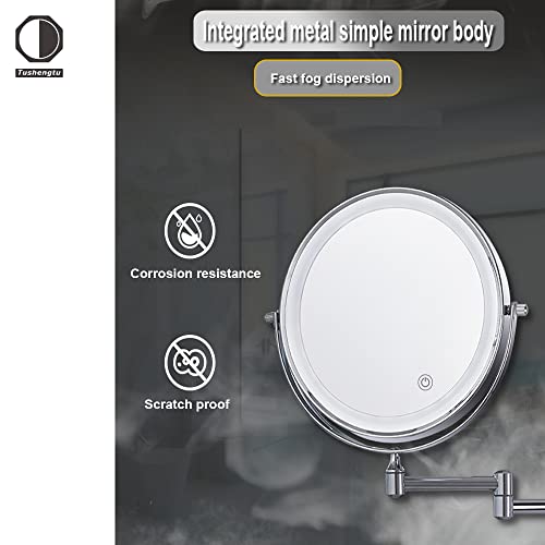 Tushengtu 8”Wall Mounted Makeup Mirror With Intelligent Light Control-10X Magnification, Rotatable Mirror, Adjustable Brightness And Color Temperature #TOP5