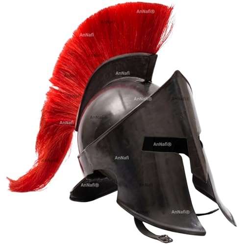 Image of AnNafi Medieval Greek Spartan Helmet 300 Movie King Leonidas Roman Helmet Black Finish w Red /Black Plume | Legions Helmets
