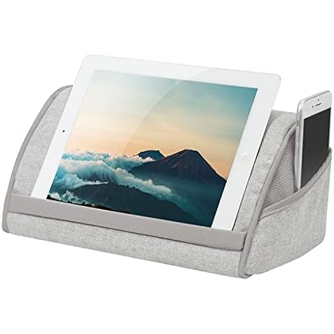 LAPGEAR Heritage Tablet Pillow Stand with Phone Pocket - Gray Herringbone - Fits Most Tablets - Style No. 35608 Cover