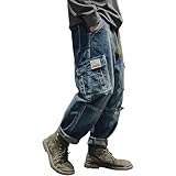 [Ｋａｙｉｙａｓｕ] カーゴパンツ メンズ デニム ジーンズ メンズ ワイドパンツ ジーパン サルエル ビッグシルエット ロング S-4XL カジュアル カッコイイ おしゃれ (ブルーB810, XL)