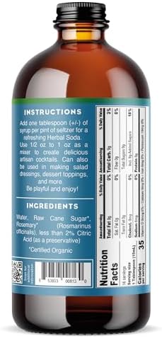 Bluestem Botanicals Organic Rosemary Simple Syrup, 8 oz, Cocktail and Mocktail Mixer for Drinks, Non-Alcoholic