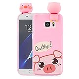 Yobby 3D Cartoon Hülle für Samsung Galaxy S7,Niedlich Rosa Schwein Motiv Weiches Silikon Gummi Stoßfest Handyhülle,Tiere Lustig Cool Schale Schutzhülle für Kinder Mädchen Teen Jungs