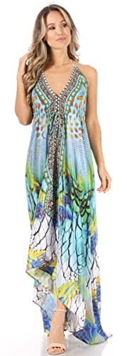 Image of Sakkas Lizi Womens Maxi High-Low Halter Handkerchief Long Dress Beach Party
