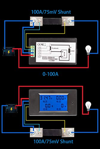 Image of Taidacent 6.5-100V 0-20A 0-100A DC Voltage Current Power Energy Consumption Multimeter Ammeter Voltmeter Multi Function Tester LCD Digital Full Display DIY Modification (0-100A with Shunt)