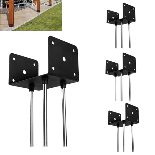 Wpbhk 6x6 Concrete Post Anchor, U Shape Fence Post Holder, Pergola Brackets Deck Post Base Holder, Pergola Brackets Decking Post Base Ground Spike with 3 Anchor Rods