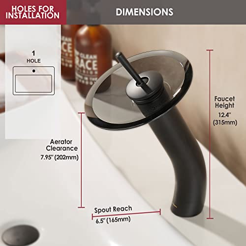 RODDEX Waterfall Bathroom Faucet Glass Single Handle Solid Brass Basin Lavatory Vessel Sink Vanity Faucet, Tall, Black