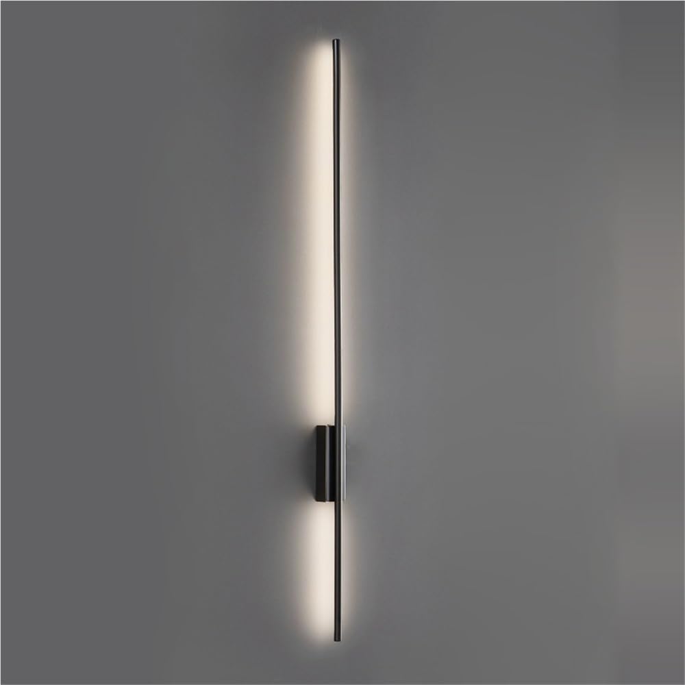 COSRUB Modern LED Wall Sconce, Long Tube Brass Wall Mounted Light Minimalist Slim Linear Dimmable Wall Lamps for Living Room Hallway Stairs Bedroom(Black,120cm/47.24in)
