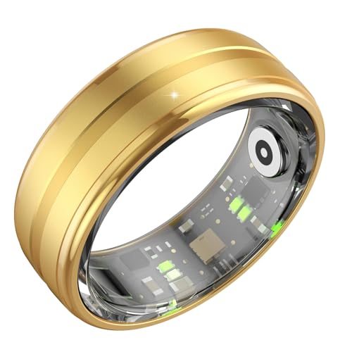 [JUSUTEK] 2025 革新 綺麗 アルミニウム合金スマートリング指輪,活動追跡リング フィットネススマートリング、数値安定センサ機能管理，多機能運動，リモコン撮影，万歩計，5ATM防水，Bluetooth5.0，カロリー，長時間使用可能，男女兼用，iphone&コンパチブル対応,贈り物,日本語説明書付き (金, 9号（内周長：59.5mm）)（Amazon）
